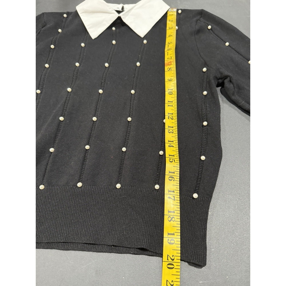 On 12th Crisp White Pointed Lapel Collar Black Knit Sweater Dark Academia Gothic - Picture 9 of 9